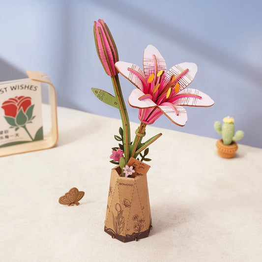 Rowood 3D Wooden Puzzle - Wooden Flower Pink Lily