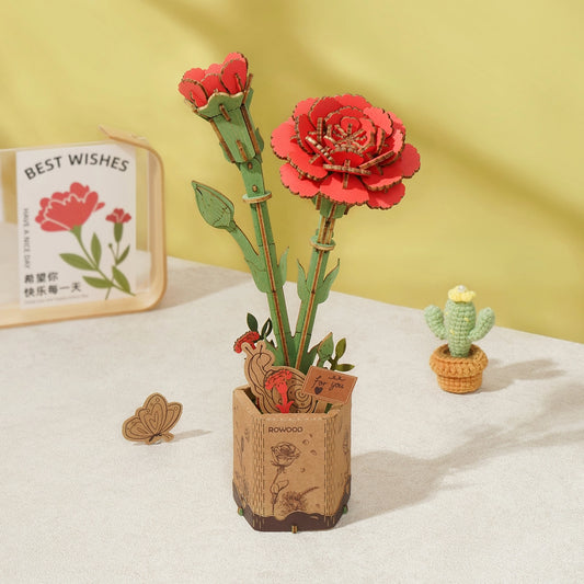 Rowood 3D Wooden Puzzle - Wooden Flower Red Carnation