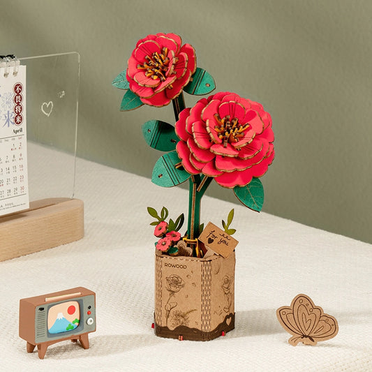 Rowood 3D Wooden Puzzle - Wooden Flower Red Camelia