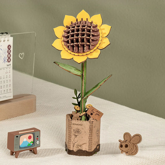 Rowood 3D Wooden Puzzle - Wooden Flower Sunflower