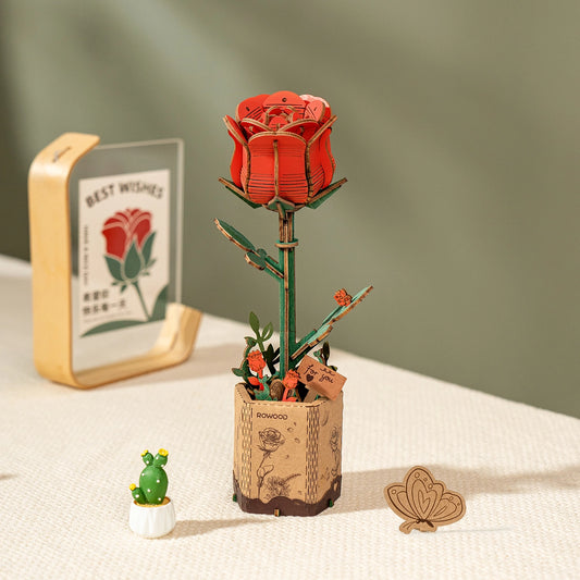 Rowood 3D Wooden Puzzle - Wooden Flower Red Rose